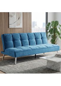 Sofa HWC-K21, Klappsofa Couch Schlafsofa, Nosagfederung Schlaffunktion Liegefl&auml;che 181x107cm ~ Samt, blau