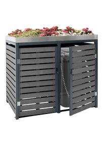 2er M&uuml;lltonnenverkleidung HWC-K14, M&uuml;lltonnenbox mit Pflanzkasten, 124x134x84cm WPC Edelstahl 79kg ~ anthrazit