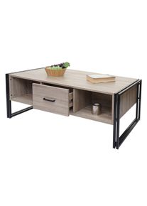 Couchtisch HWC-A27b, Beistelltisch Wohnzimmertisch, 3D-Struktur, 45x110x60cm MVG-zertifiziert, Metall ~ Eiche-Optik