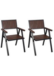 2er-Set Gartenstuhl HWC-J95, Balkonstuhl Stuhl, Outdoor-Beschichtung, Aluminium Holzoptik ~ Gestell schwarz, dunkelbraun