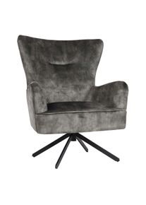 Lounge-Sessel HWC-L63, Cocktailsessel Polstersessel Relaxsessel, drehbar, vintage Samt Metall ~ grau-gr&uuml;n