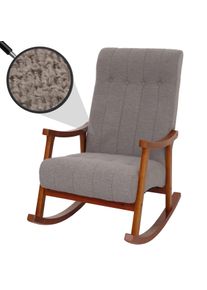Schaukelstuhl HWC-K10, Relaxsessel, Holz FSC&reg; Stoff/Textil Boucl&eacute; (450g/m&sup2;) ~ grau, Gestell Walnuss-Optik