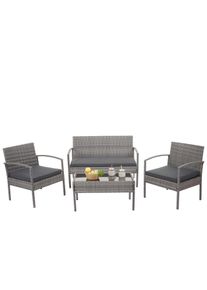 Poly-Rattan Garnitur HWC-F56, Balkon-/Garten-/Lounge-Set Sitzgruppe ~ grau, Kissen dunkelgrau