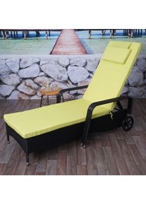 Poly-Rattan Sonnenliege Carrara, Relaxliege Gartenliege Liege, Alu ~ anthrazit, Kissen hellgr&uuml;n