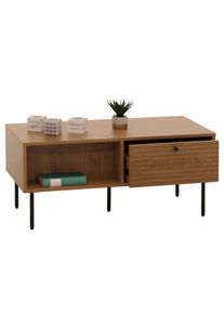 Couchtisch HWC-N78, Wohnzimmertisch Sofatisch, skandinavischer Stil Metall Holz Melamin MVG 45x100x50cm ~ natur