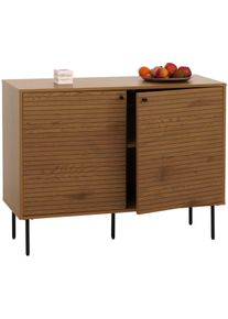 Sideboard HWC-N78, Kommode Schrank Anrichte, skandinavischer Stil Metall Holz Melamin MVG 86x110x40cm ~ natur