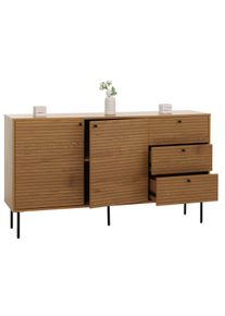 Kommode HWC-N78, Sideboard, 3 Schubladen 2 T&uuml;ren, skandinavischer Stil Metall Holz Melamin MVG 85x150x40cm ~ natur