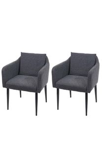 2er-Set Esszimmerstuhl HWC-H93, K&uuml;chenstuhl Lehnstuhl Stuhl ~ Stoff/Textil dunkelgrau