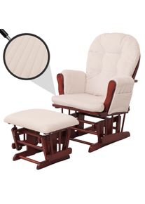 Relaxsessel HWC-C76, Schaukelstuhl Sessel Schwingstuhl mit Hocker Stoff Cord 320g/m&sup2; &Ouml;ko-Tex ~ creme Gestell dunkel