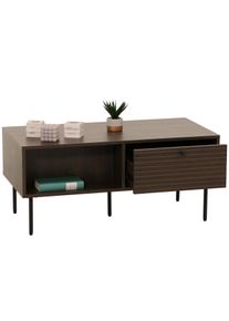 Couchtisch HWC-N78, Wohnzimmertisch Sofatisch, skandinavischer Stil Metall Holz Melamin MVG 45x100x50cm ~ dunkelbraun