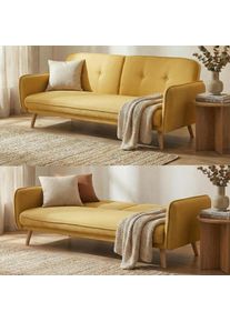Schlafsofa HWC-J18, Couch Klappsofa Gästebett Bettsofa, Schlaffunktion Stoff/Textil 185cm ~ gelb