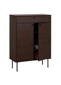 Schuhschrank HWC-N78, Schuhregal Schrank, skandinavischer Stil Metall Holz Melamin MVG 115x80x35cm ~ dunkelbraun