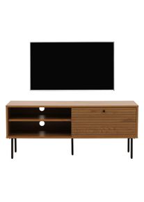TV-Rack HWC-N78, Lowboard TV-Schrank, skandinavischer Stil Metall Holz Melamin MVG 50x120x40cm ~ natur
