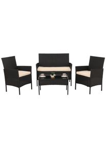 Poly-Rattan Garten-Garnitur HWC-N98, Sitzgruppe Lounge-Set, Metall Glas Stoff/Textil (180g/m&sup2;) ~ anthrazit, Kissen creme