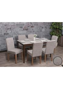 6er-Set Esszimmerstuhl Littau, Stuhl K&uuml;chenstuhl Hochlehner, Stoff/Textil Chenille Holz ~ hellgrau, naturfarbene Beine