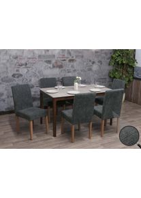 6er-Set Esszimmerstuhl Littau, Stuhl K&uuml;chenstuhl Hochlehner, Stoff/Textil Chenille Holz ~ dunkelgrau, naturfarbene Beine