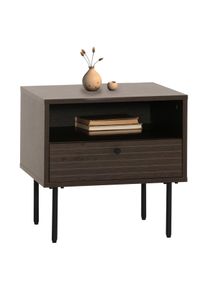 Nachttisch HWC-N78, Nachtschrank, Schublade, skandinavischer Stil Metall Holz Melamin MVG 50x40x50cm ~ dunkelbraun