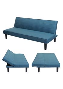 Schlafsofa HWC-J17, Couch Klappsofa G&auml;stebett Bettsofa, Schlaffunktion Stoff/Textil 165cm ~ t&uuml;rkis-blau