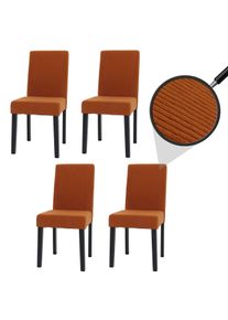 4er-Set Esszimmerstuhl Littau, Stuhl K&uuml;chenstuhl Hochlehner, Stoff/Textil Cord Holz ~ terrakotta, dunkle Beine