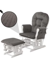 Relaxsessel HWC-C76, Schaukelstuhl Sessel Schwingstuhl mit Hocker Stoff Cord 320g/m&sup2; &Ouml;ko-Tex ~ dunkelgrau Gestell wei&szlig;