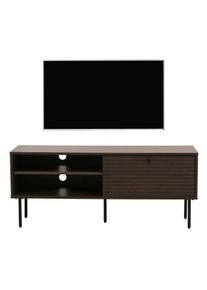 TV-Rack HWC-N78, Lowboard TV-Schrank, skandinavischer Stil Metall Holz Melamin MVG 50x120x40cm ~ dunkelbraun