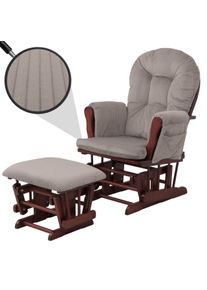 Relaxsessel HWC-C76, Schaukelstuhl Sessel Schwingstuhl mit Hocker Stoff Cord 320g/m&sup2; &Ouml;ko-Tex ~ hellgrau Gestell dunkel