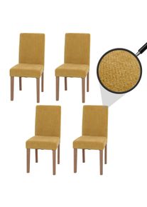4er-Set Esszimmerstuhl Littau, Stuhl K&uuml;chenstuhl Hochlehner, Stoff/Textil Chenille Holz ~ gelb, naturfarbene Beine