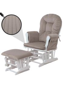 Relaxsessel HWC-C76, Schaukelstuhl Sessel Schwingstuhl mit Hocker Stoff Cord 320g/m&sup2; &Ouml;ko-Tex ~ hellgrau Gestell wei&szlig;