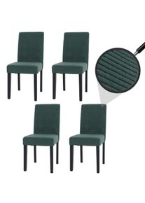 4er-Set Esszimmerstuhl Littau, Stuhl K&uuml;chenstuhl Hochlehner, Stoff/Textil Cord Holz ~ gr&uuml;n, dunkle Beine