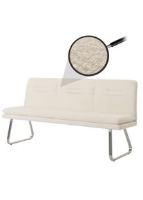 Sitzbank HWC-H70, Esszimmerbank Bank Polsterbank, Lehne Stoff/Textil Boucl&eacute; Edelstahl geb&uuml;rstet 180cm ~ creme