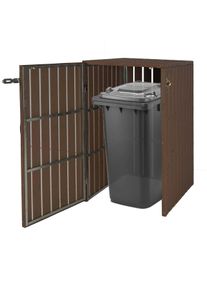 1er WPC-M&uuml;lltonnenverkleidung HWC-J28, M&uuml;lltonnenbox, Metall Holzoptik, erweiterbar 240l ~ braun