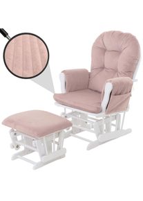 Relaxsessel HWC-C76, Schaukelstuhl Sessel Schwingstuhl mit Hocker Stoff Cord 320g/m&sup2; &Ouml;ko-Tex ~ rosa Gestell wei&szlig;