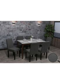 6er-Set Esszimmerstuhl Littau, Stuhl K&uuml;chenstuhl Hochlehner, Stoff/Textil Cord Holz ~ dunkelgrau, dunkle Beine