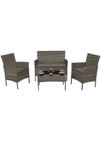 Poly-Rattan Garten-Garnitur HWC-N98, Sitzgruppe Lounge-Set, Metall Glas Stoff/Textil (180g/m&sup2;) ~ grau, Kissen hellgrau