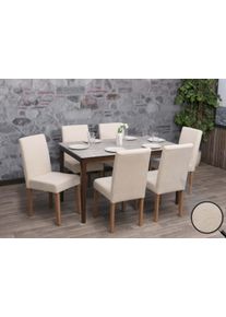 6er-Set Esszimmerstuhl Littau, Stuhl K&uuml;chenstuhl Hochlehner, Stoff/Textil Chenille Holz ~ creme, naturfarbene Beine