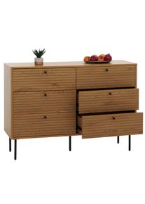 Kommode HWC-N78, Sideboard Schrank, 6 Schubladen, skandinavischer Stil Metall Holz Melamin MVG 85x120x40cm ~ natur