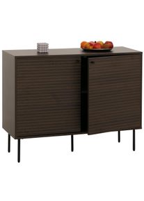 Sideboard HWC-N78, Kommode Schrank Anrichte, skandinavischer Stil Metall Holz Melamin MVG 86x110x40cm ~ dunkelbraun