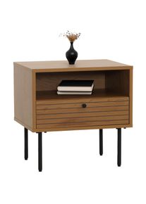 Nachttisch HWC-N78, Nachtschrank, Schublade, skandinavischer Stil Metall Holz Melamin MVG 50x40x50cm ~ natur