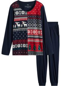 bonprix Mujer, Pijama de algodón puro, azul, 48/50