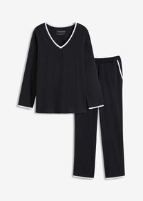 bonprix Mujer, Pijama de algodón suave, negro, 44/46