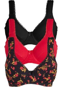 bonprix Mujer, Sujetador de algodón orgánico con aros (3 unidades), negro, 120