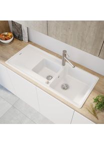 evineo line 350 Évier de cuisine avec demi-cuve et surface de dépose l: 116 P: 50 cm, ELD200WE,