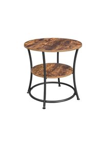 VASAGLE Kerek asztal polccal fém váz 55 cm rusztikus barna