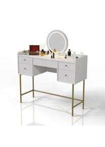Juskys Kozmatikai asztal LED tükörrel 5 fiókkal fehér/arany