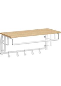 VASAGLE Fali fogas kihúzható polc és 5 akasztóval arany tölgy/fehér