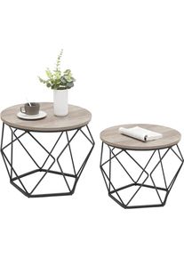 VASAGLE 2 darabos dohányzóasztal szett, ipari stílusú, világosbarna