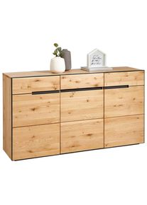 Linea Natura Sideboard , Anthrazit, Eichefarben , Holz, Metall, Holzwerkstoff , Wildeiche , furniert, teilmassiv , 3 F&auml;cher , 1 Schubladen , 152x84x38 cm , stehend , Holzm&ouml;bel, Kommoden Holz, Sideboards Holz