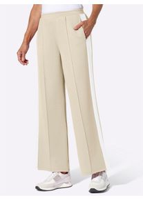 Dames Jerseybroek met galonstrepen in zand/wit ,maat 36, WITT, 50% Modal, 44% Polyester, 6% Elastan