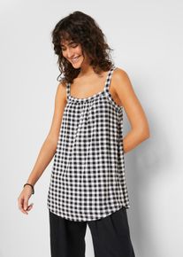bonprix Mujer, Top con corte en A de cuadros, negro, 44/46