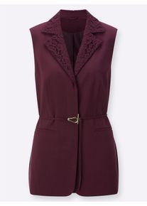Damen Anzugweste mit Spitzenkragen in burgund ,Gr&ouml;&szlig;e 36, WITT, 63% Polyester, 33% Viskose, 4% Elasthan. Spitze: 60% Baumwolle, 40% Polyamid